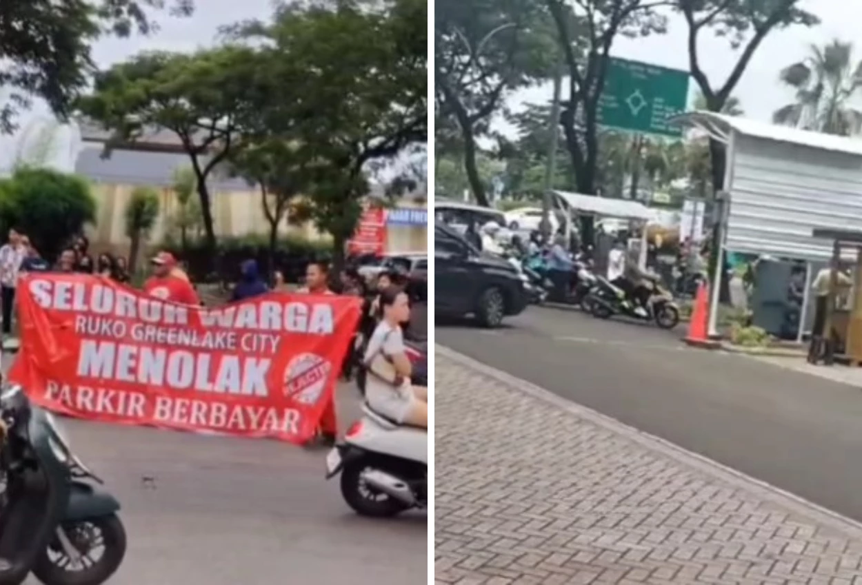 Warga ruko green lake city demo tolak penerapan parkir berbayar
