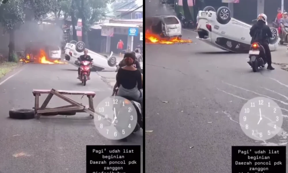 Dua mobil tabrakan di jakarta timur, 1 kendaraan terbakar