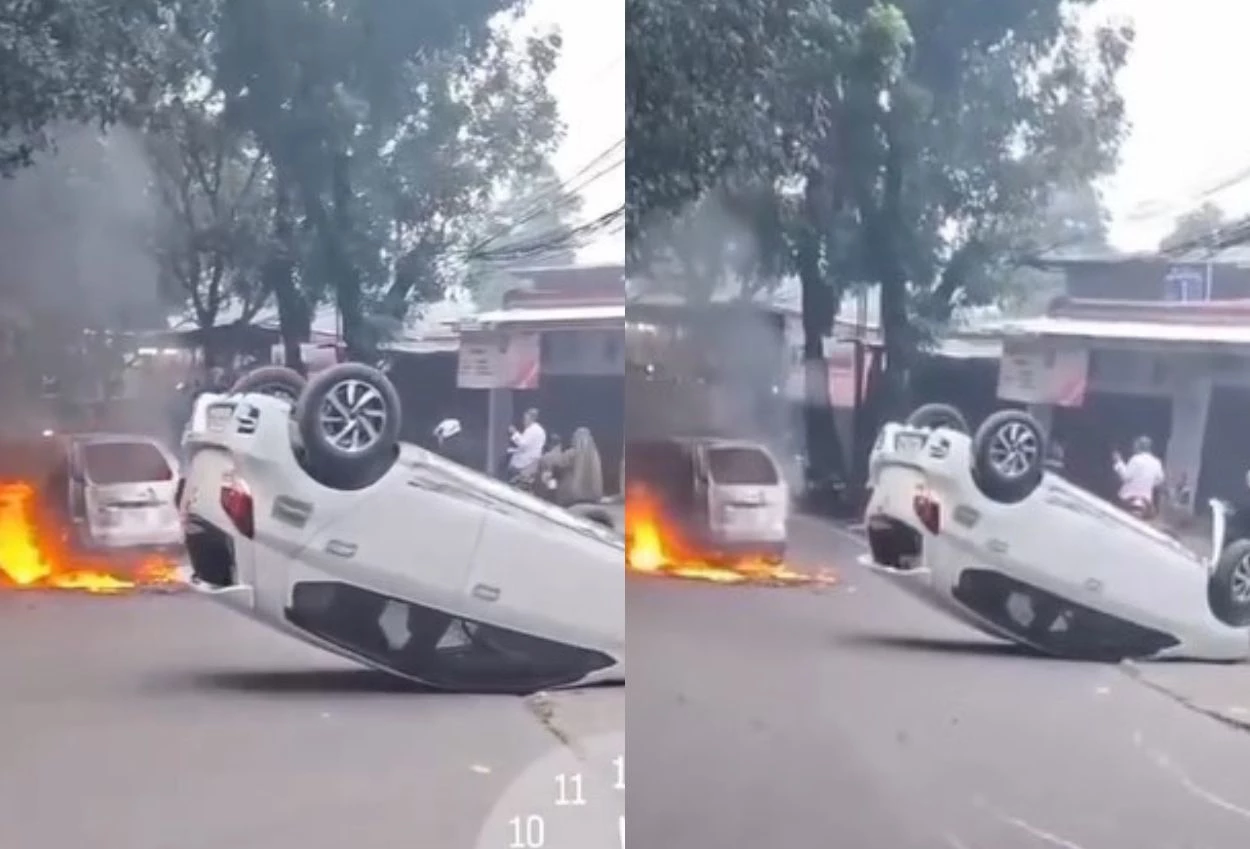 Kecelakaan dan kebakaran mobil di dekat tpu pondok ranggon ternyata dipicu aksi massa tolak penangkapan tersangka