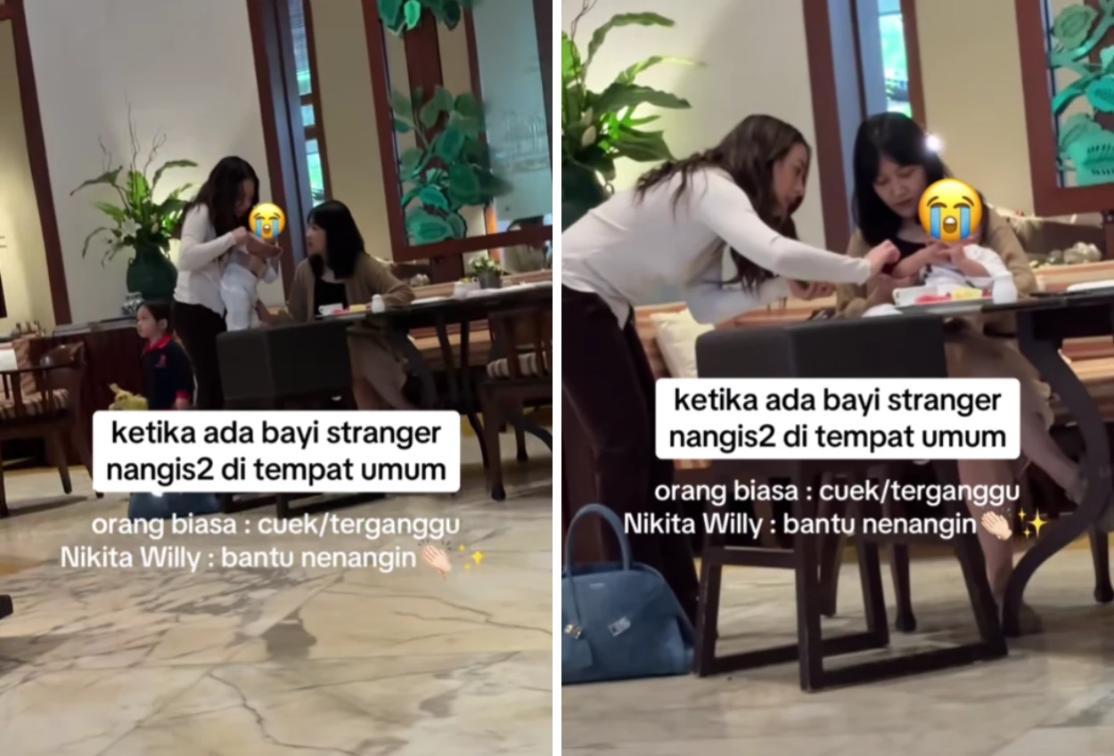 Nikita willy bantu bayi orang yang nangis, santai taro tas puluhan juta di lantai