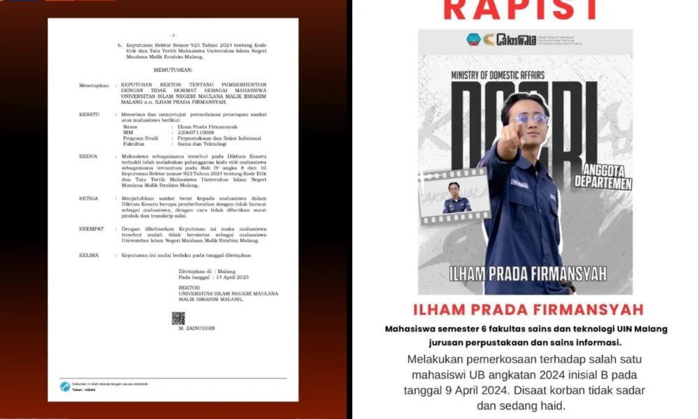 Terjerat kasus pemerkosaan mahasiswi ub, mahasiswa uin malang diberhentikan tidak hormat