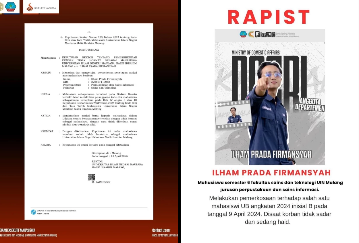 Terjerat kasus pemerkosaan mahasiswi ub, mahasiswa uin malang diberhentikan tidak hormat