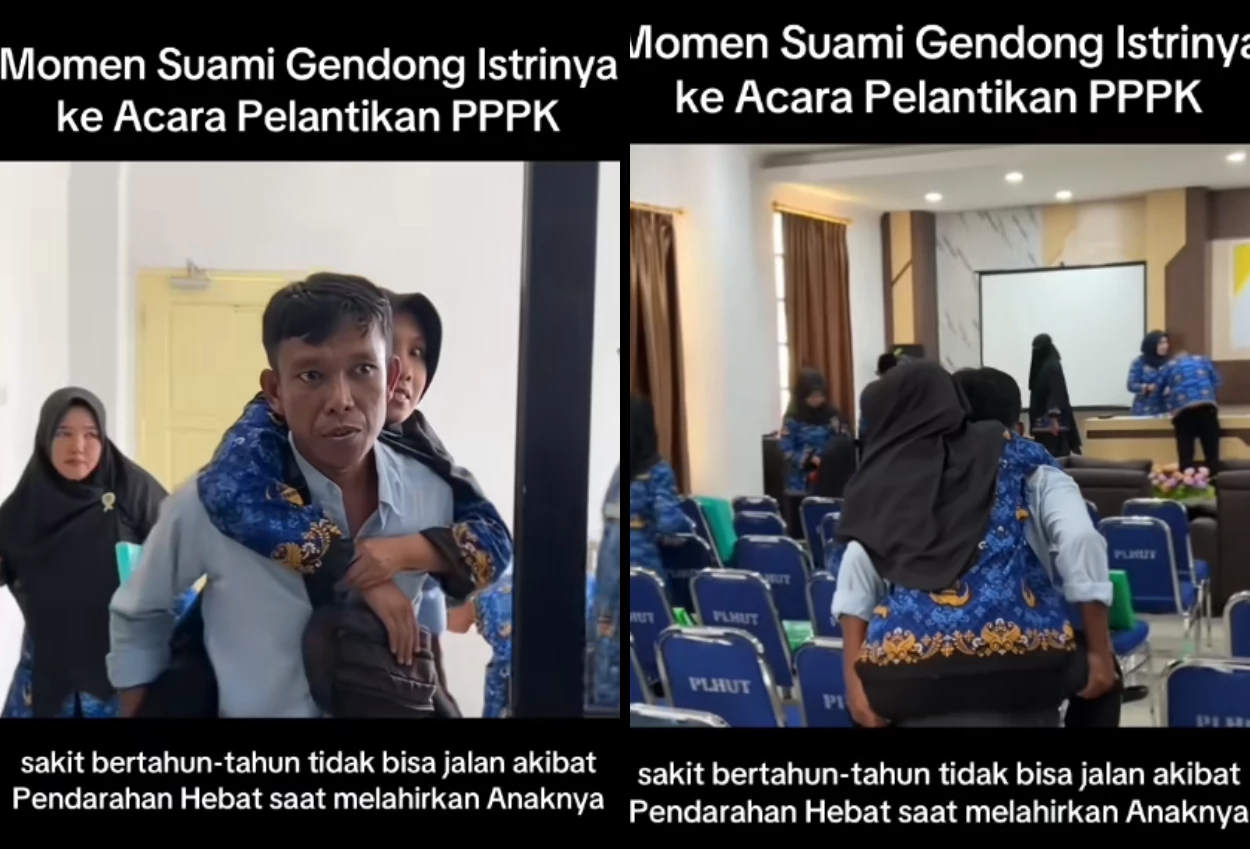 Bertahun tahun tak bisa jalan karena sakit, wanita ini digendong suami demi ikut tes pppk