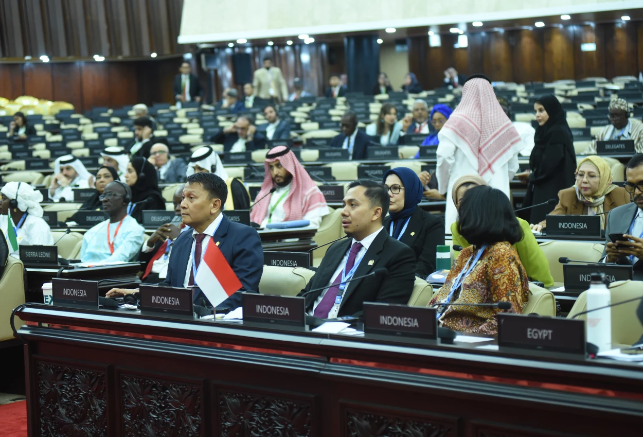 Ketua badan kerja sama antar parlemen (bksap) dpr ri, mardani ali sera dalam sidang komite eksekutif ke 53 puic yang digelar di gedung dpr, kompleks parlemen, senayan, jakarta, rabu (145)