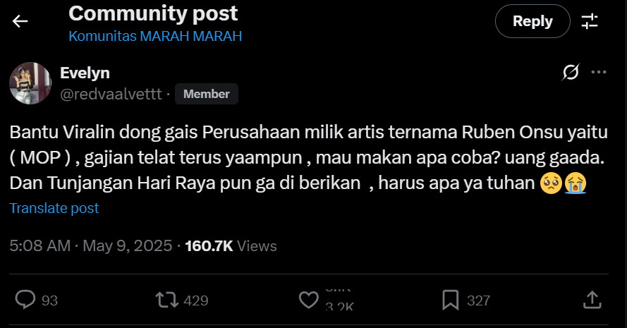 Postingan karyawan ruben onsu