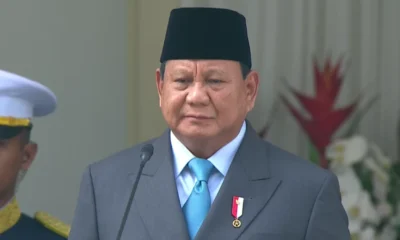 Presiden prabowo subianto memimpin upacara peringatan hari lahir pancasila yang digelar di gedung pancasila, kementerian luar negeri, jakarta pusat, pada senin (26).