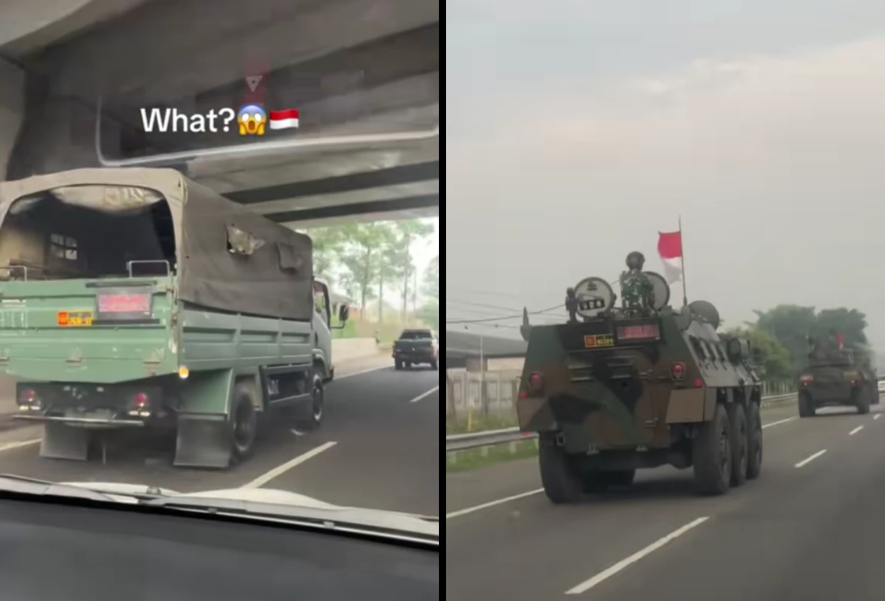 Viral! truk militer dan tank terekam di jalan, netizen jangan perang plis