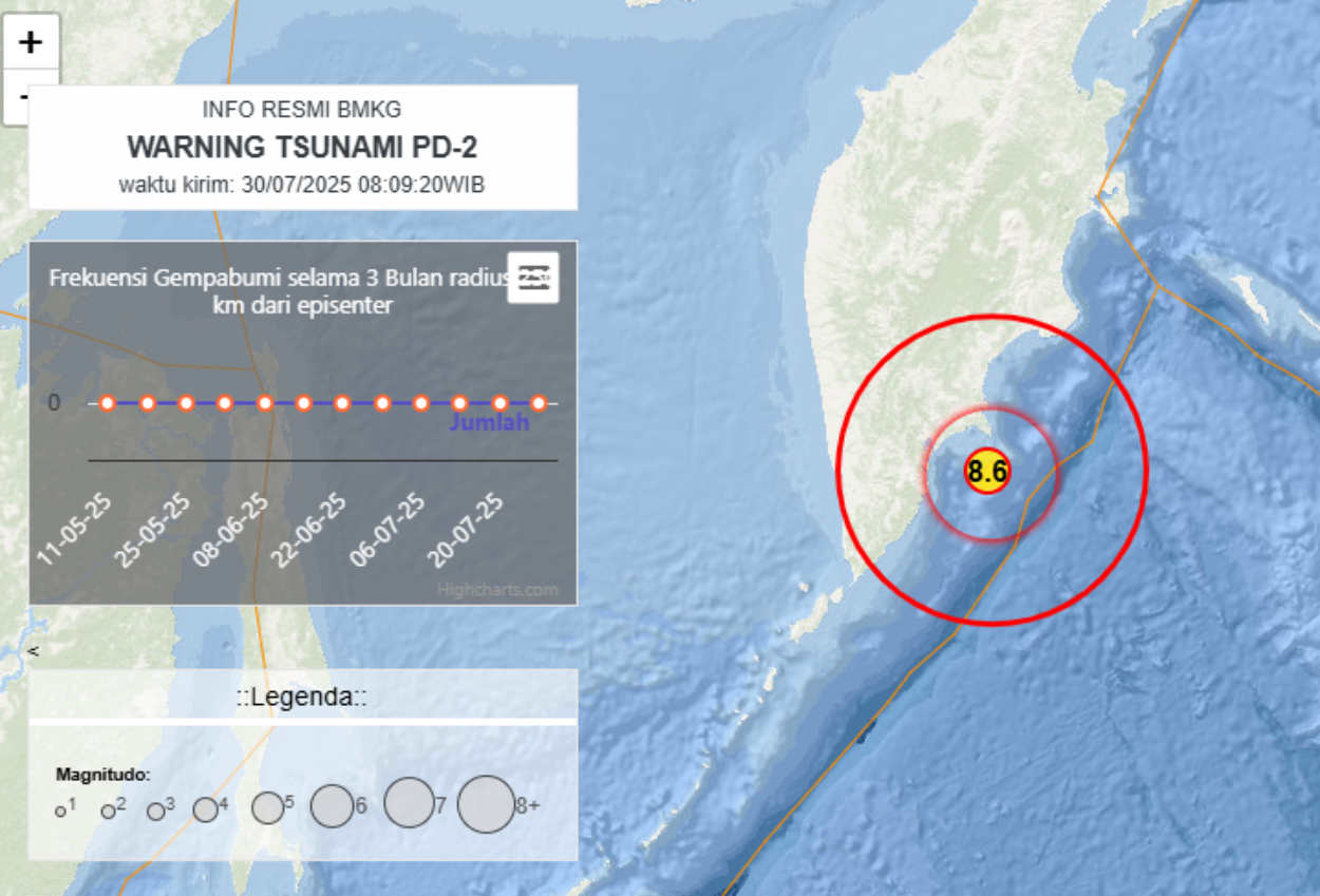 bmkg keluarkan peringatan tsunami imbas gempa rusia, ini lokasinya