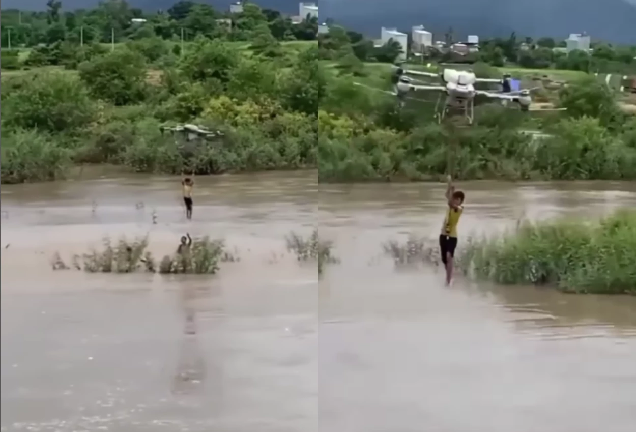Detik detik drone petani selamatkan anak dari banjir di vietnam