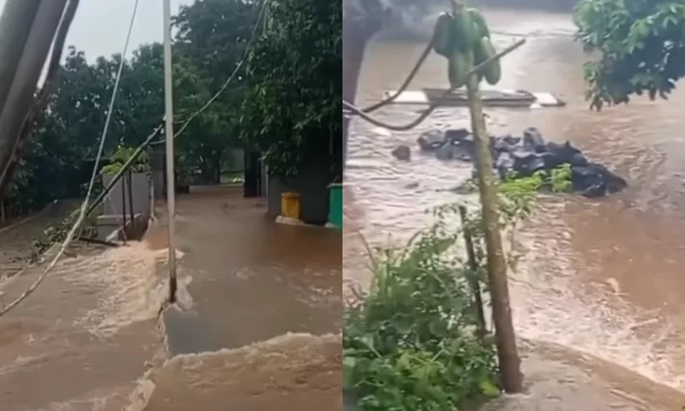 Diterjang banjir, tembok ruko di jalan aria putra ciputat jebol