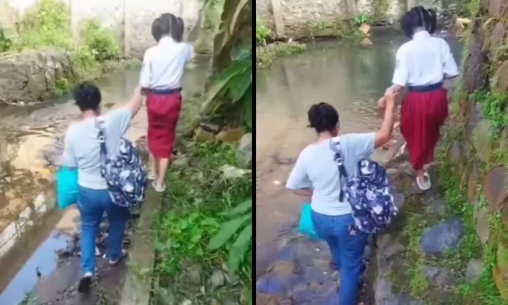 Gara gara sengketa lahan, siswi sd di semarang terpaksa berangkat sekolah lewat sungai