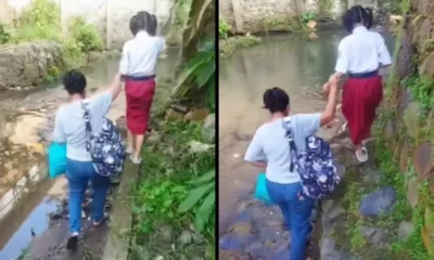 Gara gara sengketa lahan, siswi sd di semarang terpaksa berangkat sekolah lewat sungai