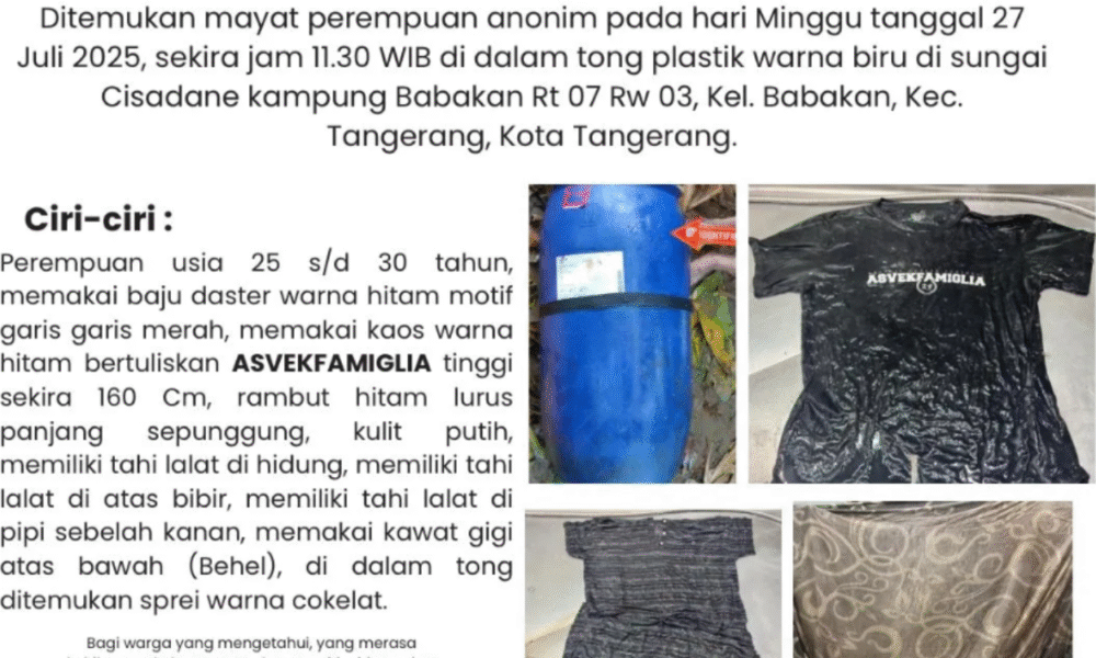 Identitas mayat dalam tong di sungai cisadane belum terungkap, polisi rilis ciri ciri korban