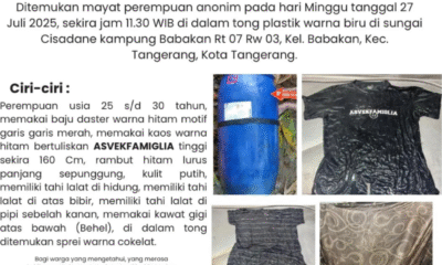 Identitas mayat dalam tong di sungai cisadane belum terungkap, polisi rilis ciri ciri korban