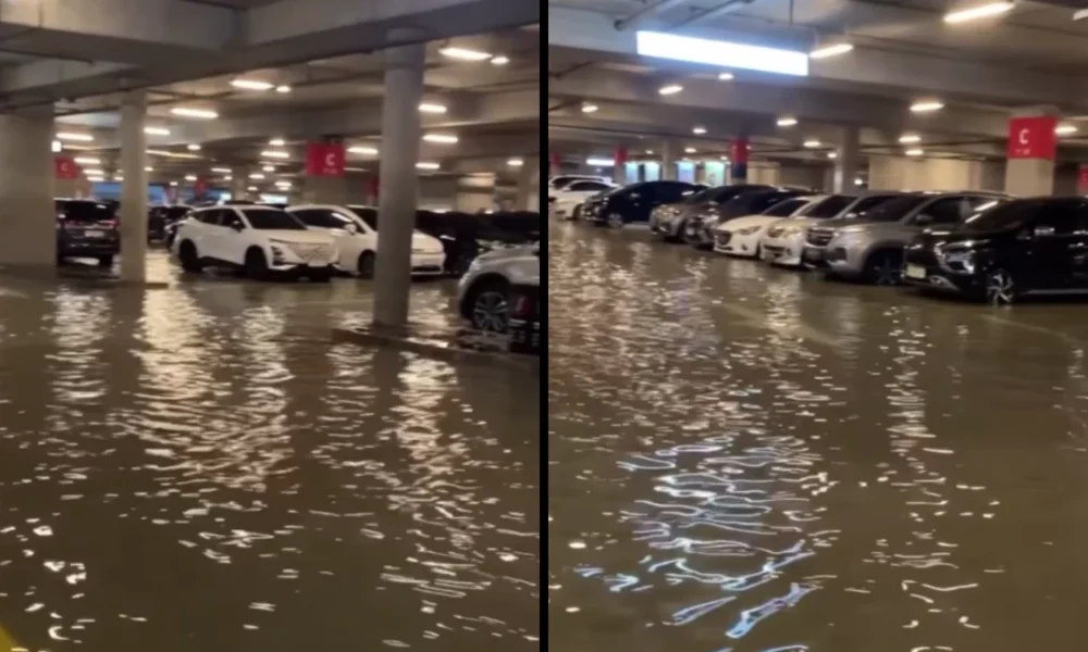 Imbas hujan deras, parkiran mal alam sutera dikepung banjir