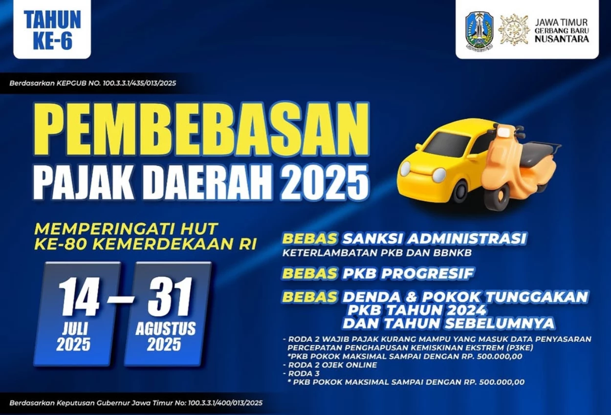 Jatim bebaskan denda pkb dan bbnkb mulai 14 juli hingga 31 agustus 2025