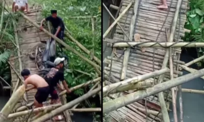 Jembatan bambu penghubung antar kampung di pandeglang roboh