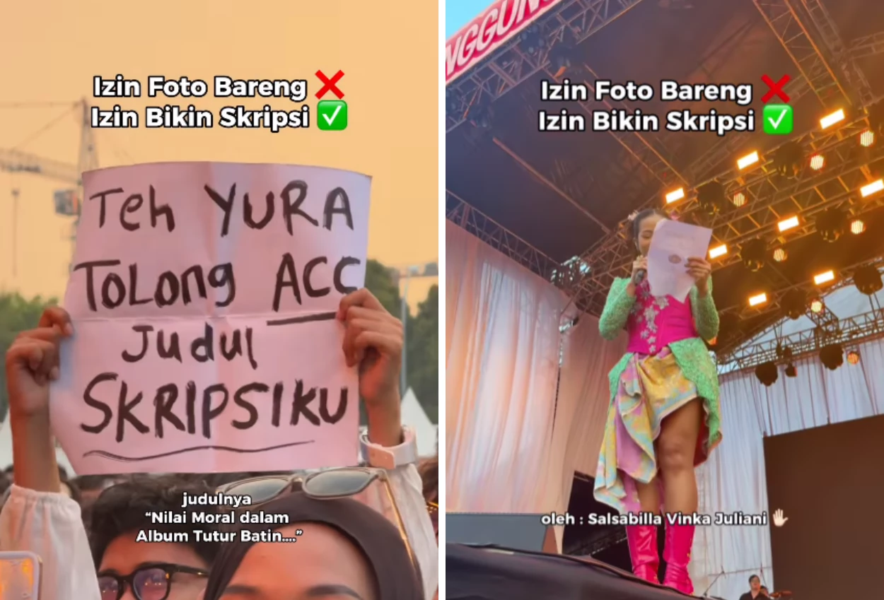 Momen lucu mahasisiwi teriak minta acc skripsi ke yura yunita di konser