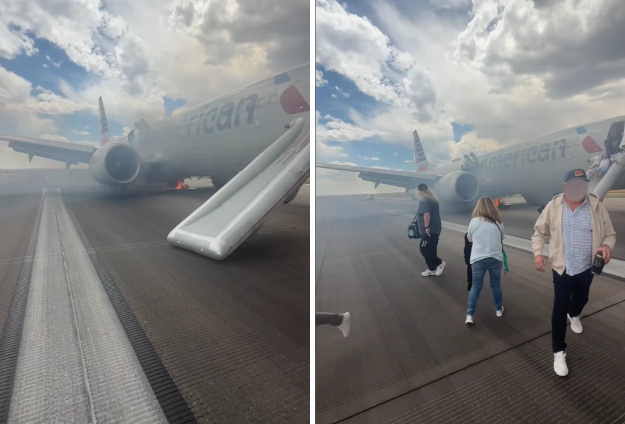 Ngeri! ini detik detik ratusan penumpang american airlines dievakuasi karena pesawat terbakar