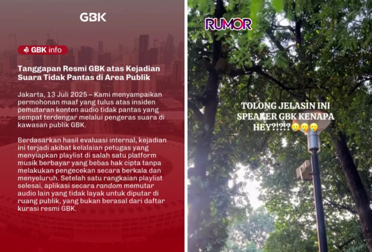 Pengelola gbk buka suara imbas suara tak senonoh yang muncul dari speaker taman