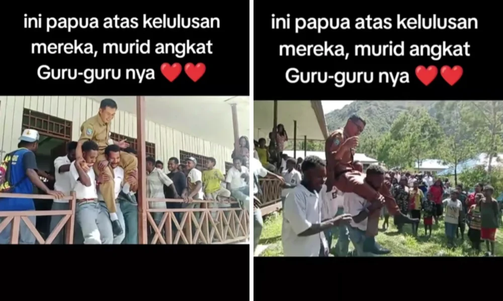 Viral! murid di papua rayakan kelulusan dengan menggendong guru mereka