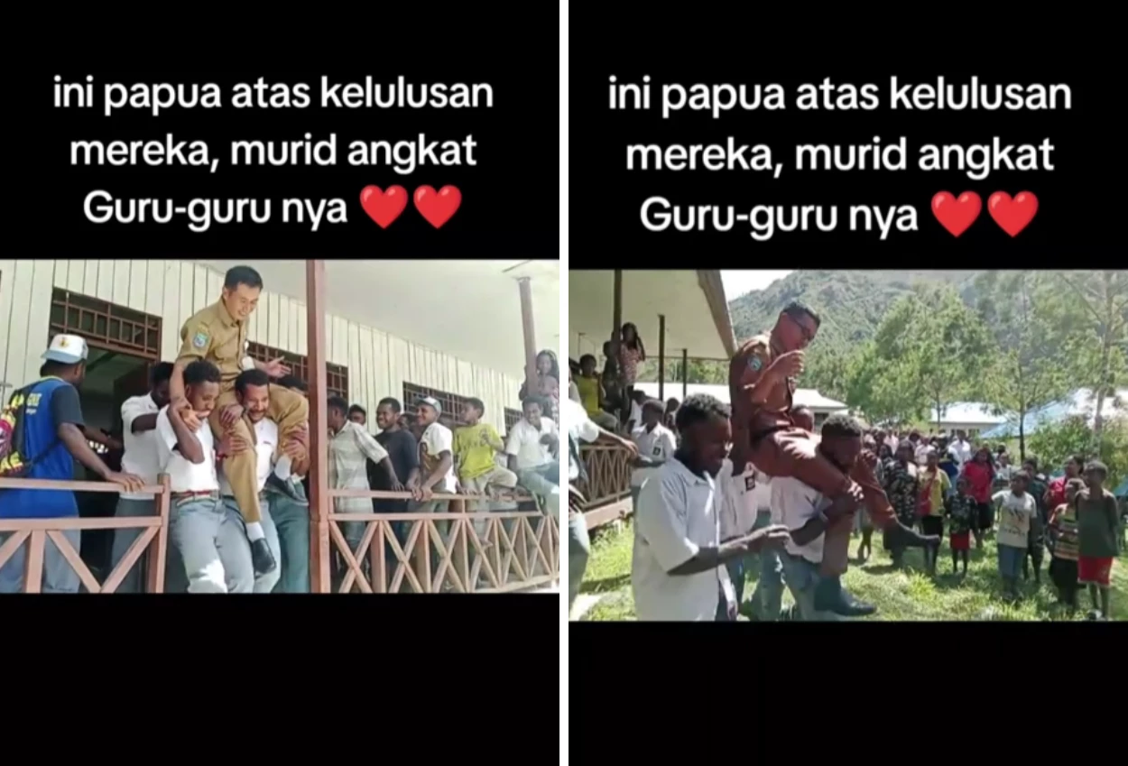 Viral! murid di papua rayakan kelulusan dengan menggendong guru mereka