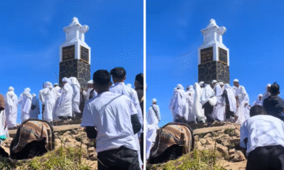 Viral! rombongan berbusana putih kelilingi tugu puncak hargo dumilah di gunung lawu