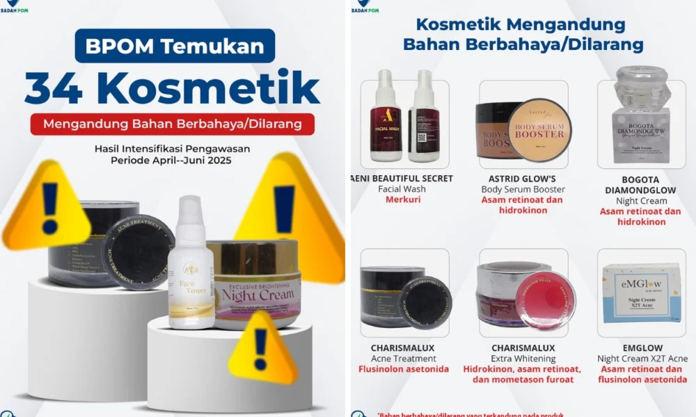Bpom tarik 34 kosmetik berbahaya, picu kanker dan kerusakan ginjal