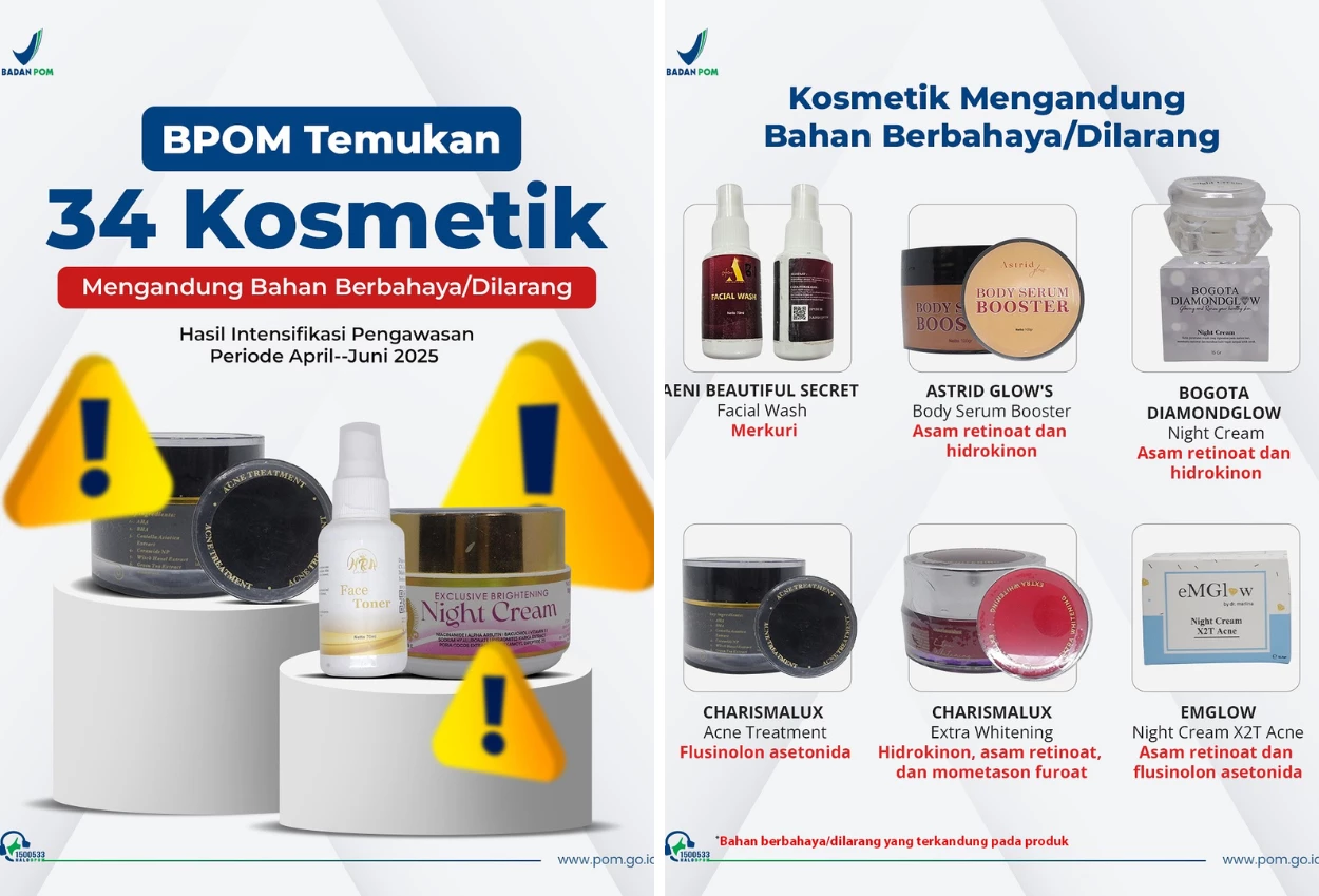 Bpom tarik 34 kosmetik berbahaya, picu kanker dan kerusakan ginjal