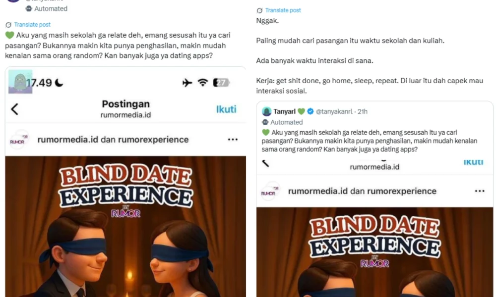 Blind date experience viral di x usai banyak yang keluhkan cari pasangan makin sulit
