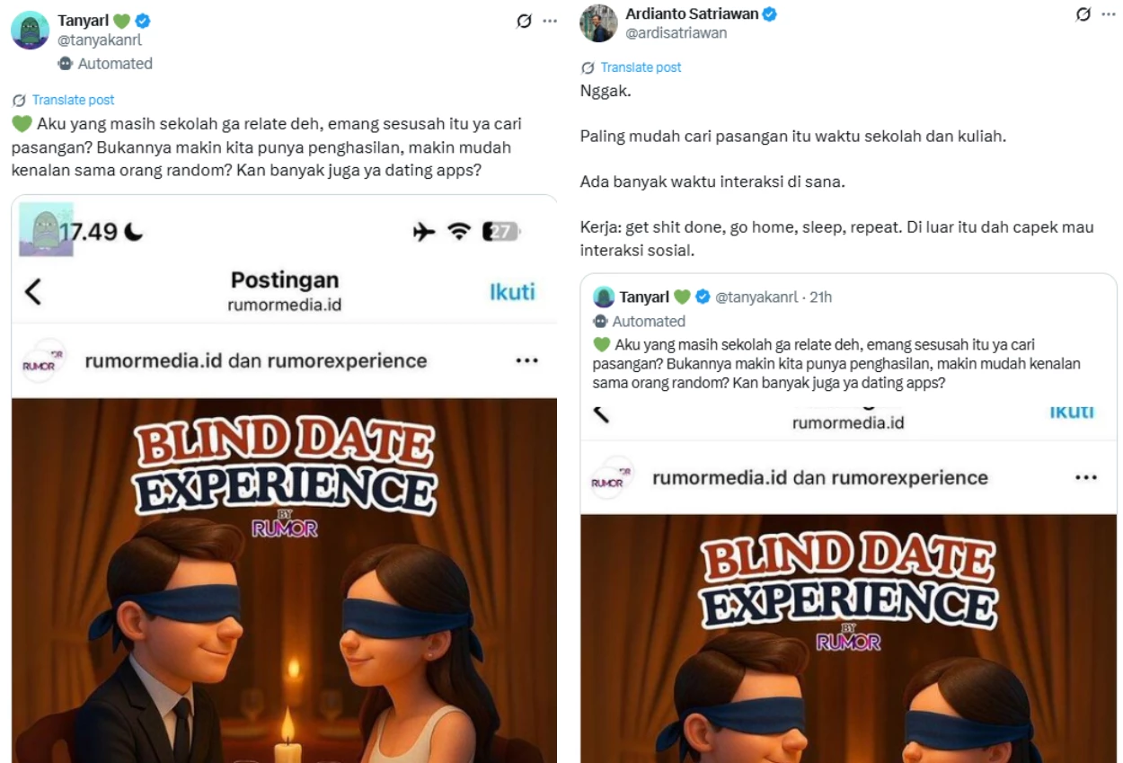Blind date experience viral di x usai banyak yang keluhkan cari pasangan makin sulit