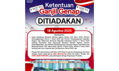 Cuti bersama, ganjil genap 18 agustus 2025 ditiadakan
