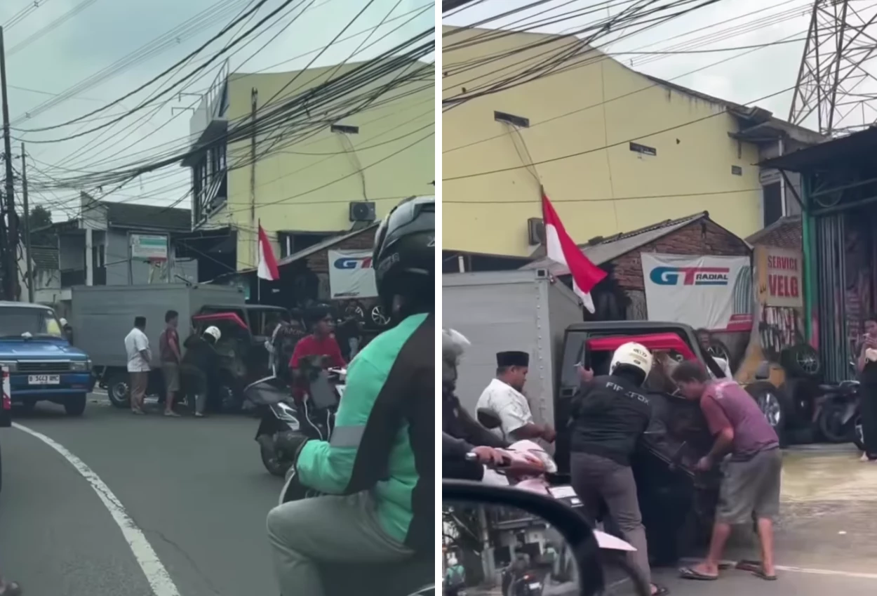Dua mobil terlibat adu banteng di jombang, seorang sopir terjepit