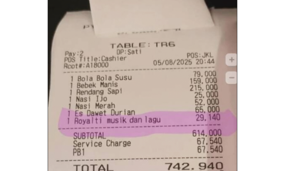Heboh struk tagihan di restoran cantumkan biaya royalti musik, ada yang janggal