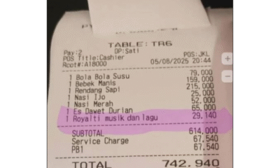 Heboh struk tagihan di restoran cantumkan biaya royalti musik, ada yang janggal