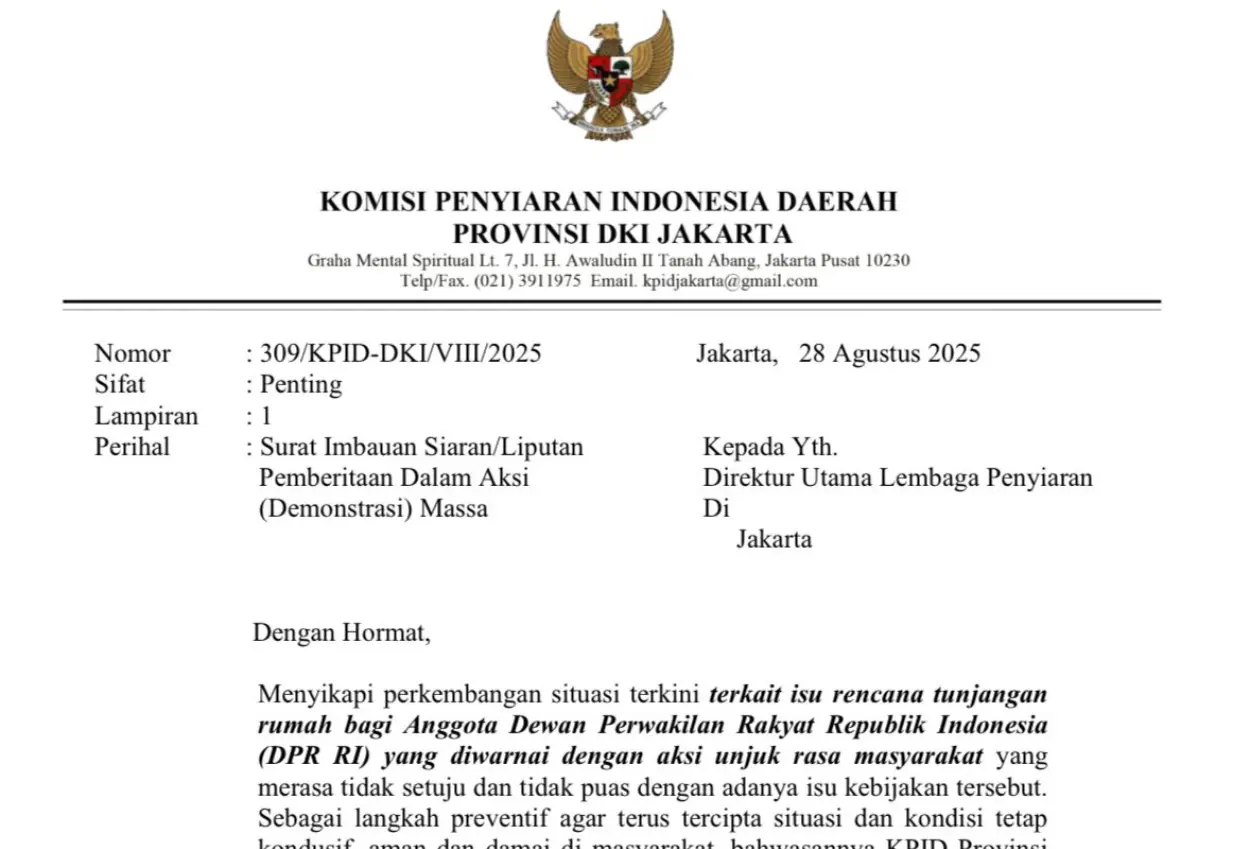 Kpid jakarta keluarkan surat edaran, larang media eksploitasi kekerasan dalam liputan demo