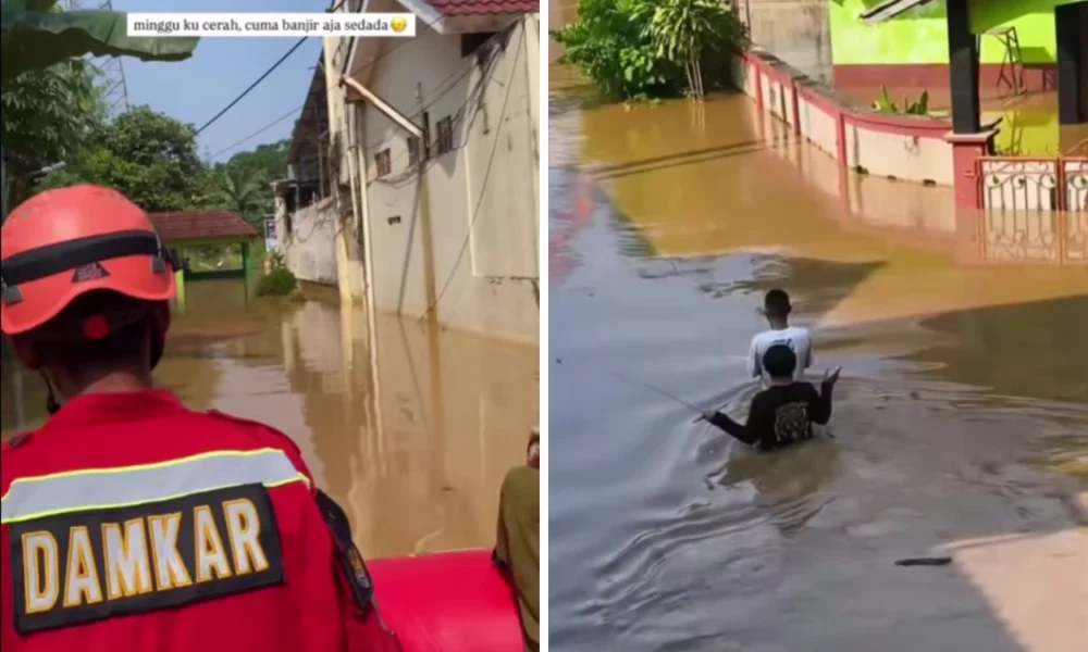 Kali angke meluap, perumahan di villa pamulang terendam banjir