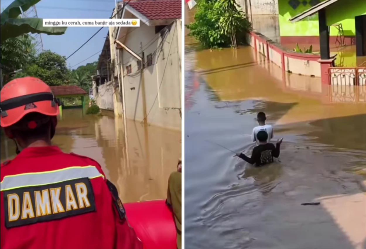 Kali angke meluap, perumahan di villa pamulang terendam banjir