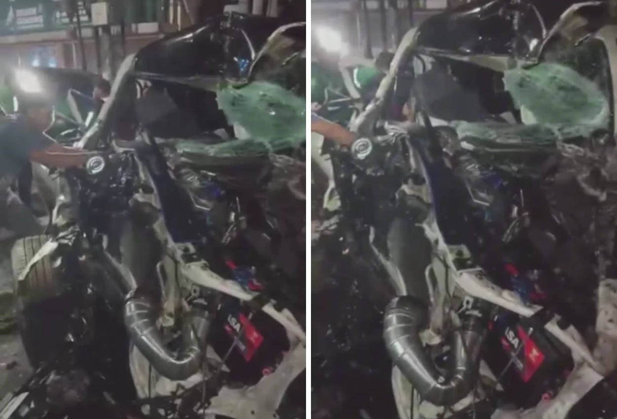 Kecelakaan fortuner di serpong, mobil ringsek hantam kontainer