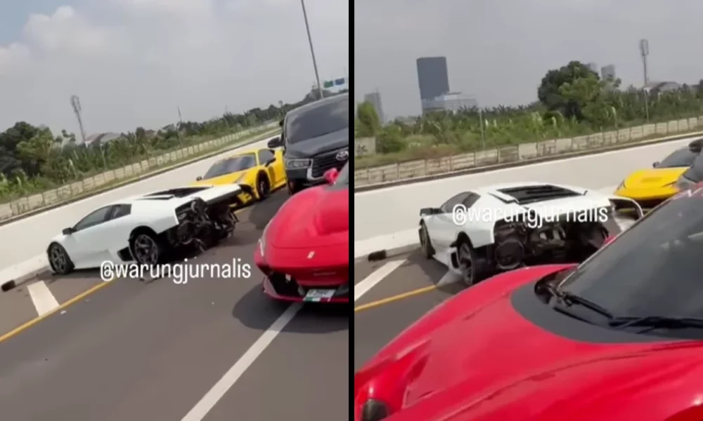 Lamborghini kecelakaan di tol kunciran, tabrak guardrail hingga ringsek