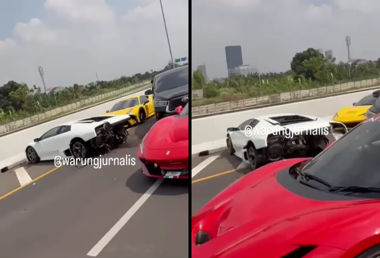 Lamborghini kecelakaan di tol kunciran, tabrak guardrail hingga ringsek