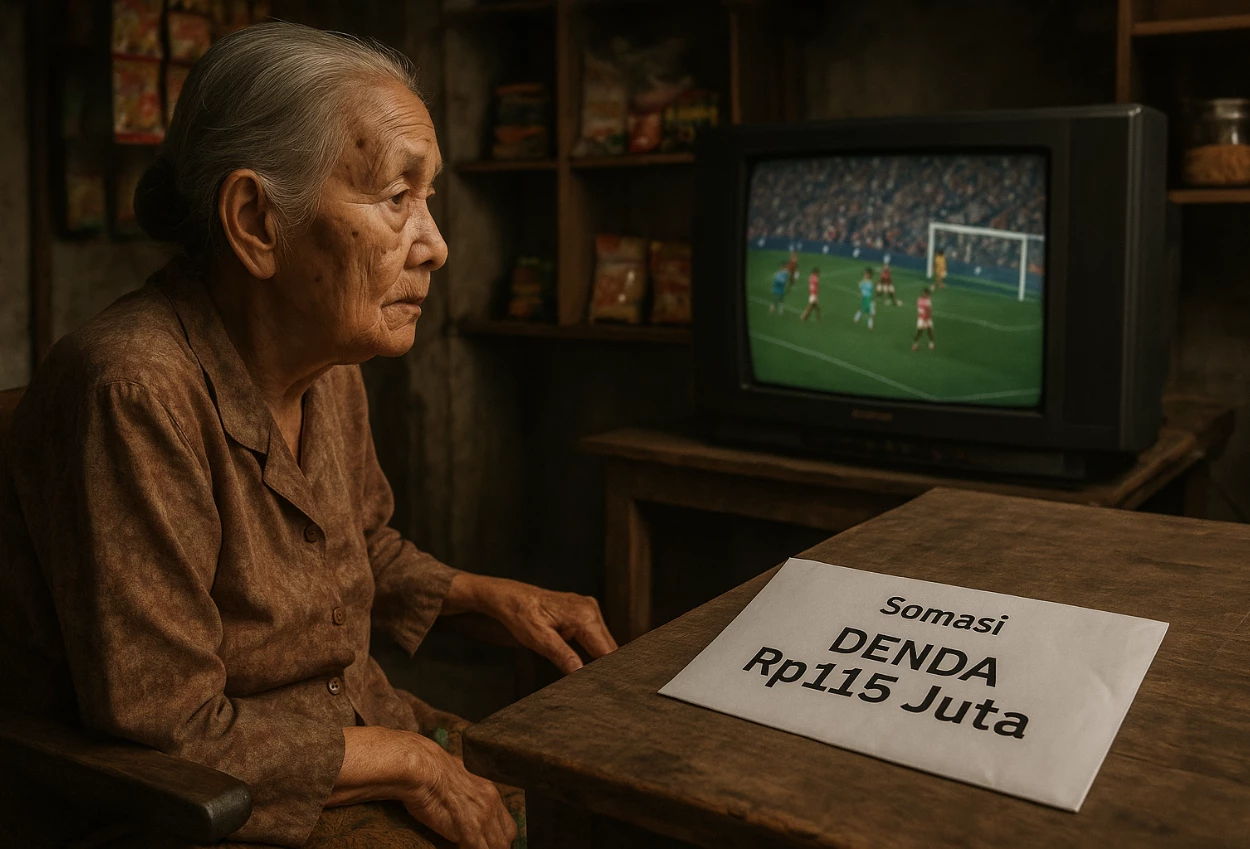 Lansia di klaten kena somasi usai setel liga inggris di tempat usahanya, didenda rp115 juta