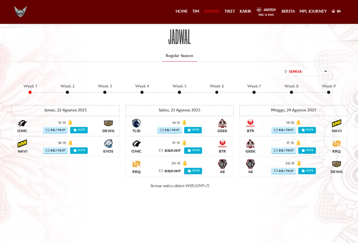 Mpl id season 16 week 1 jadwal pertandingan, venue, dan cara nonton