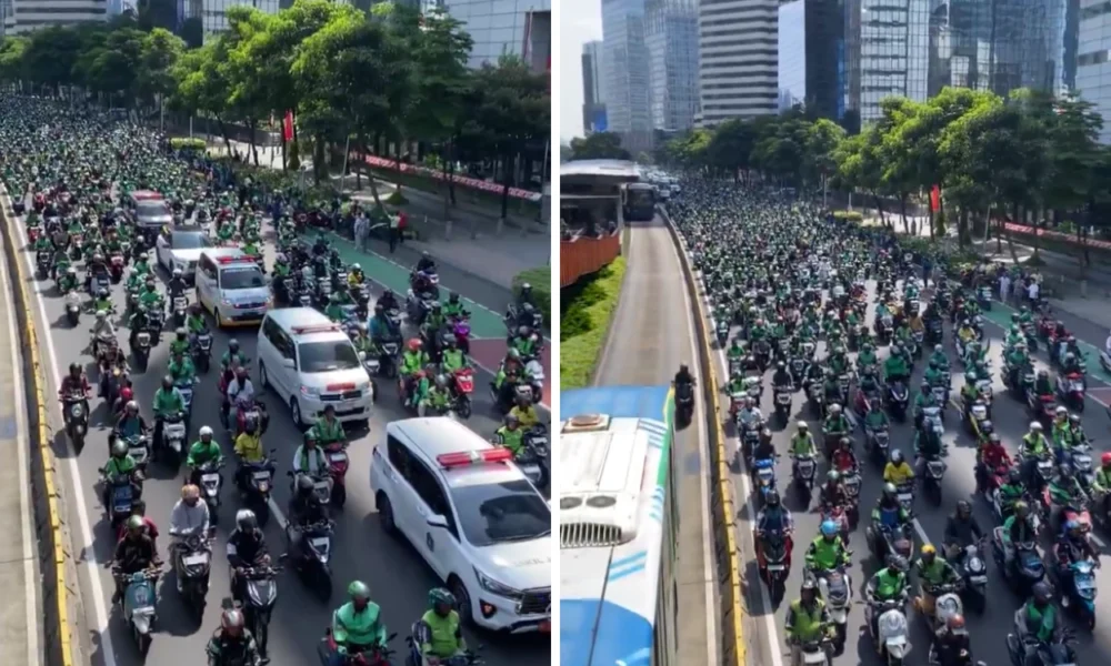 Momen ojol iring iringan antarkan affan kurniawan ke tpu karet bivak