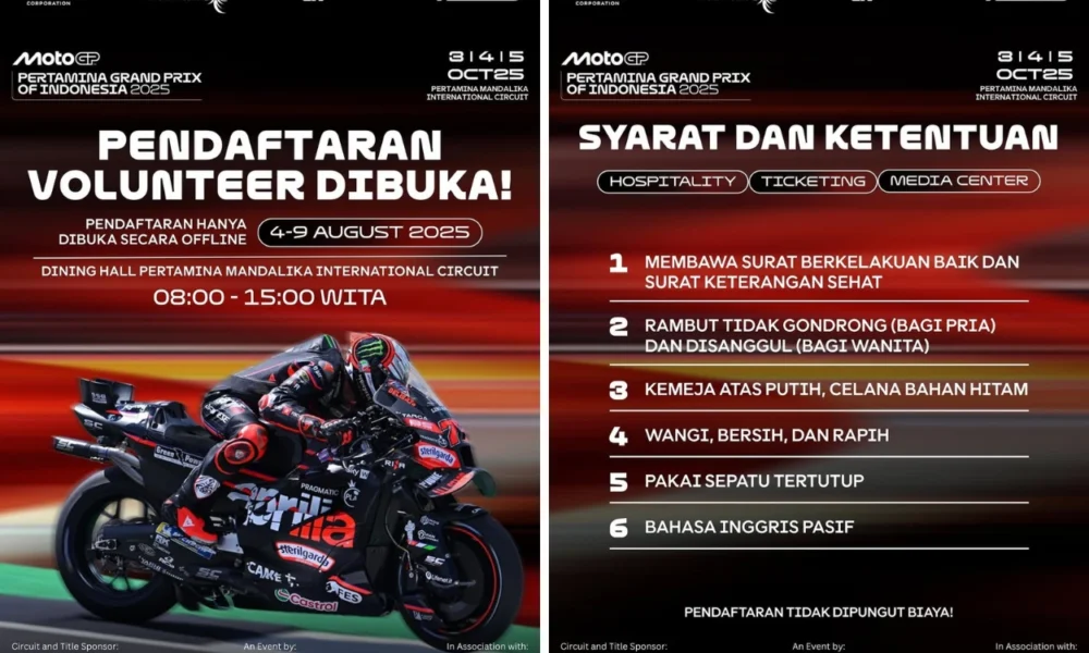 Motogp mandalika buka pendaftaran volunteer, ini syarat dan cara daftarnya