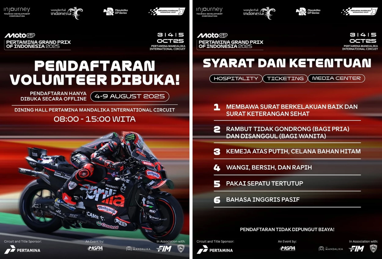 Motogp mandalika buka pendaftaran volunteer, ini syarat dan cara daftarnya