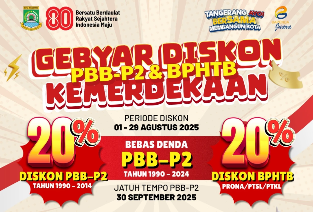 Peringati hut ri ke 80, pemkot tangerang beri diskon pbb p2 dan bphtb bayar 80% tanpa denda