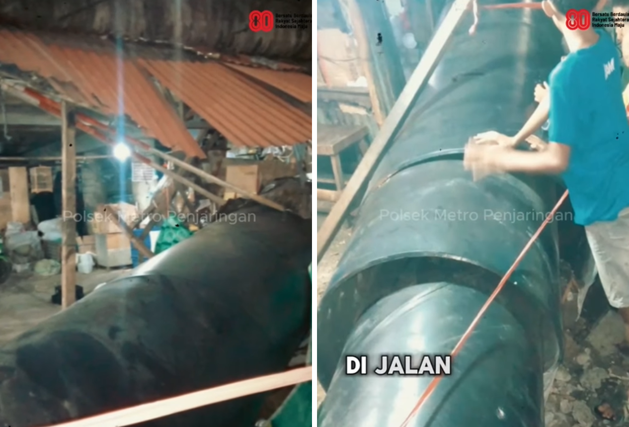 Pipa jumbo jatuh dari truk di tol jakut, 9 lapak pedagang rusak