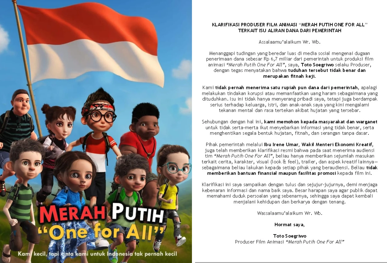Produser film merah putih one for all bantah terima dana rp6,7 m dari pemerintah itu fitnah keji