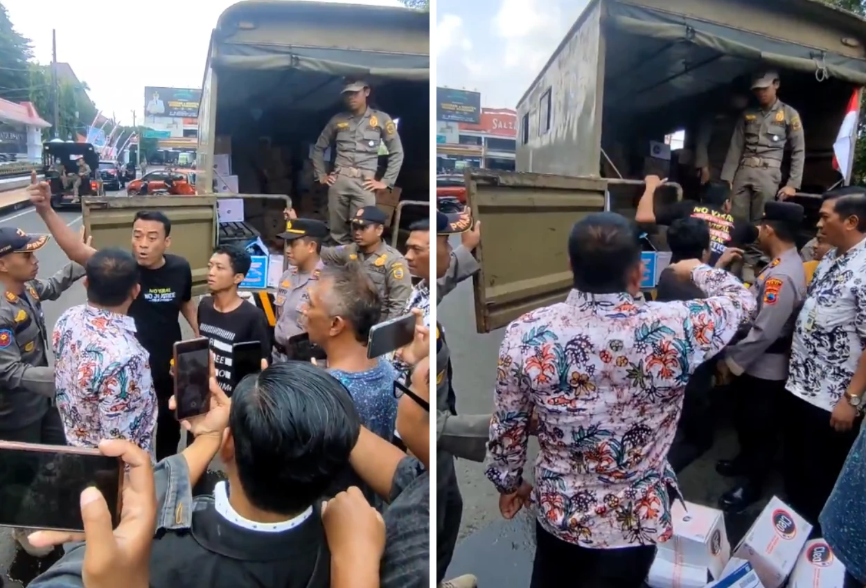 Satpol pp dan bupati pati bubarkan aksi donasi jelang demo tolak kenaikan pbb